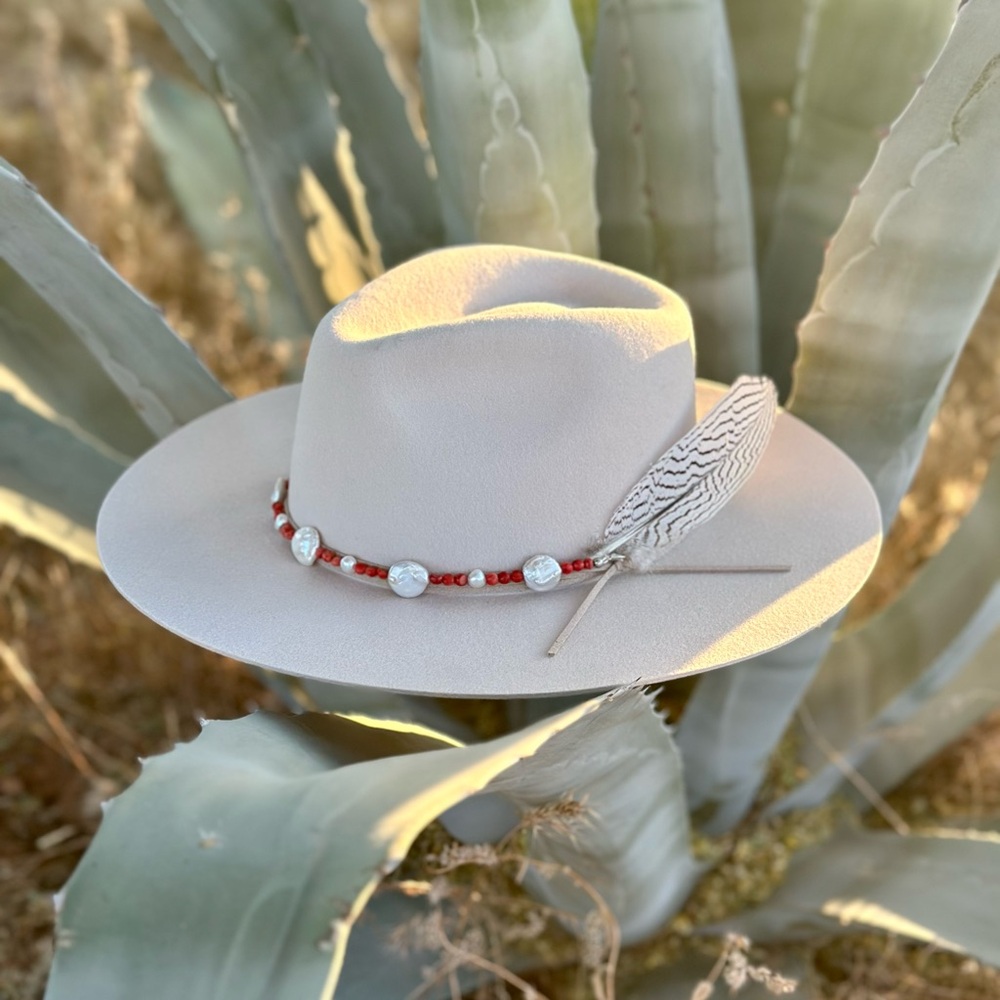 Freshwater Pearl and Red Coral Hat Band - Picture 9 of 9